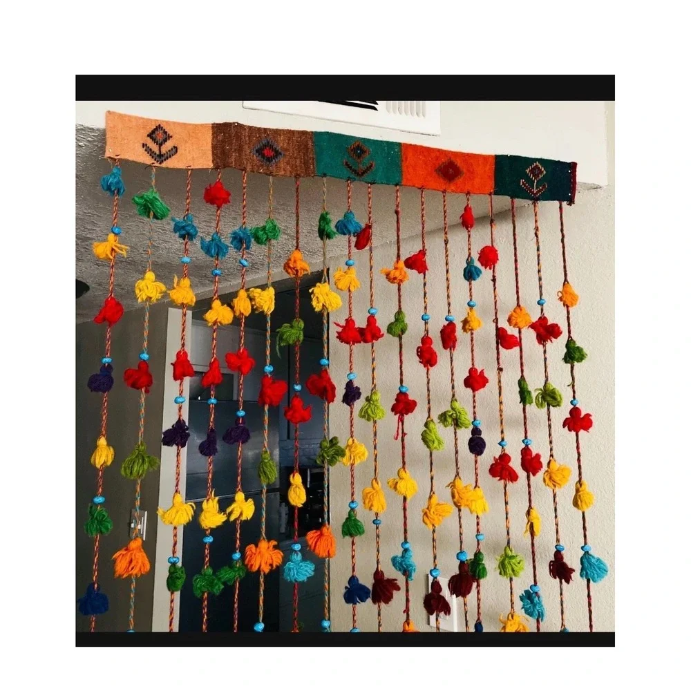 Boho Wool Handmade Beaded Door Curtain Colorful Tassel Room Divider Home Decor